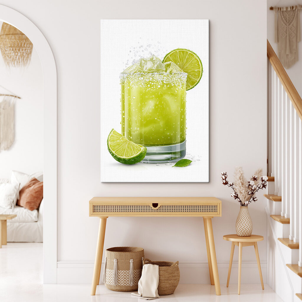 Glass of lime juice with ice and lime slices