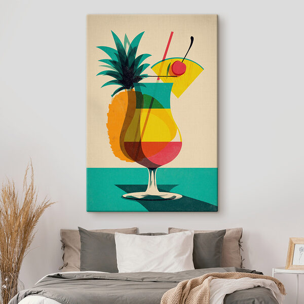 Colorful cocktail with a pineapple and a straw
