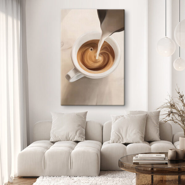 Une tasse de café dans laquelle on verse du lait Tableaux Une tasse de café dans laquelle on verse du lait
