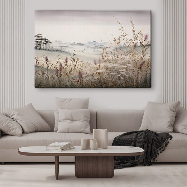 Painting of a landscape with grass and flowers Painting of a landscape with grass and flowers