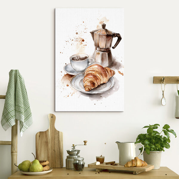 Tableaux Un croissant et une tasse de café