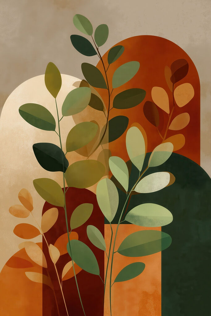Painting of leaves and a circle