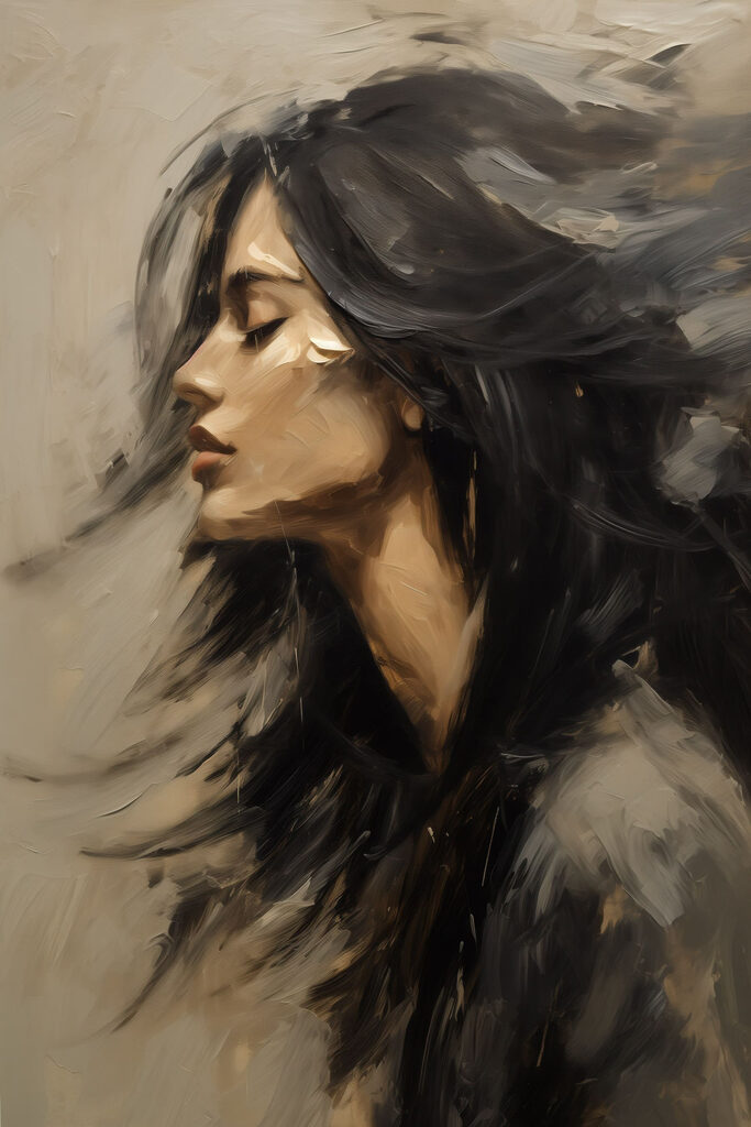 Painting of a woman with long hair Painting of a woman with long hair