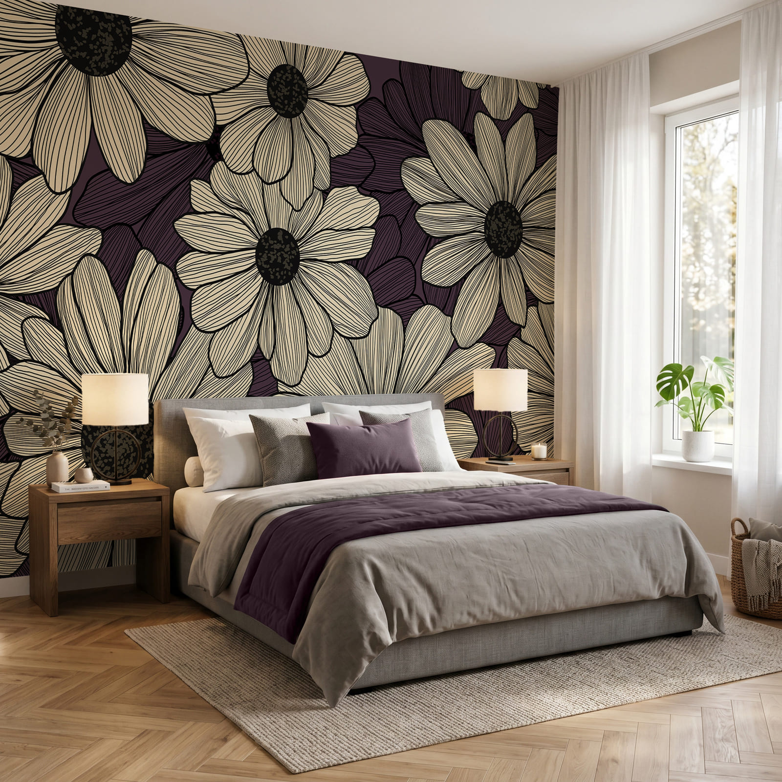 Motif floral éclatant aux tons sombres Motif floral éclatant aux tons sombres