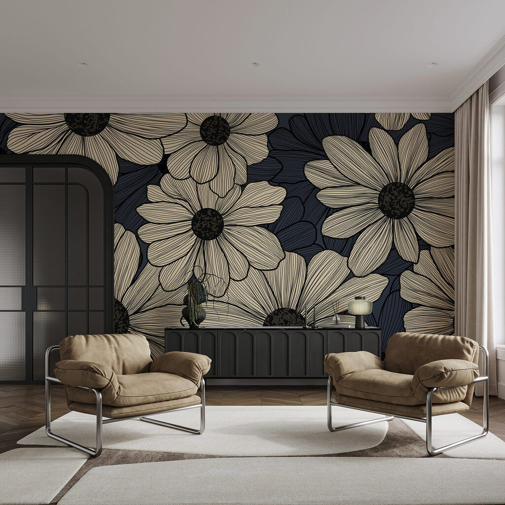 Composition florale sur fond bleu