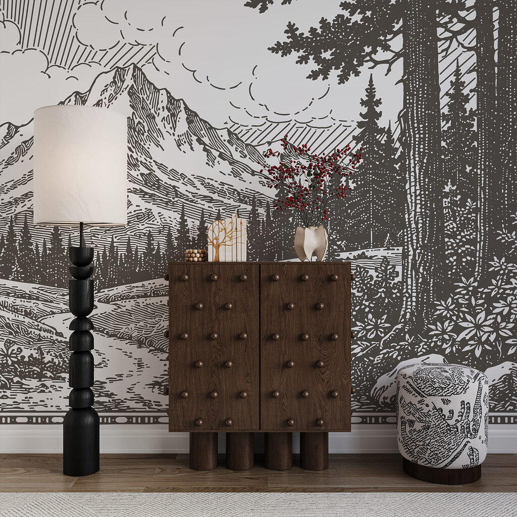 Paysage avec des arbres et des montagnes