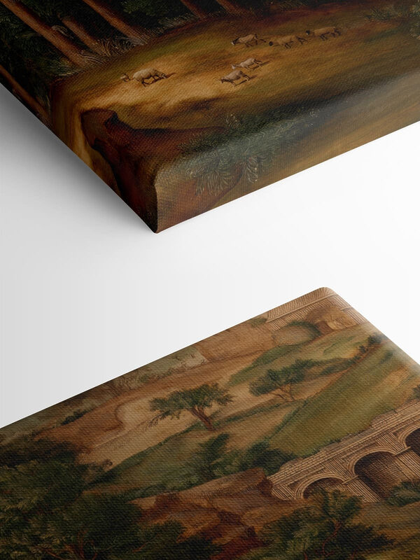 Painting of a landscape with trees and animals Painting of a landscape with trees and animals