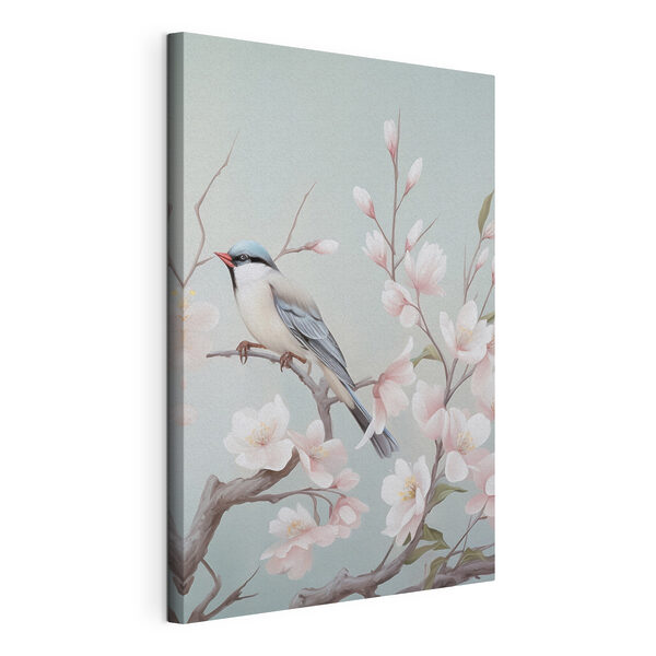 Un oiseau sur une branche avec des fleurs Tableaux Un oiseau sur une branche avec des fleurs