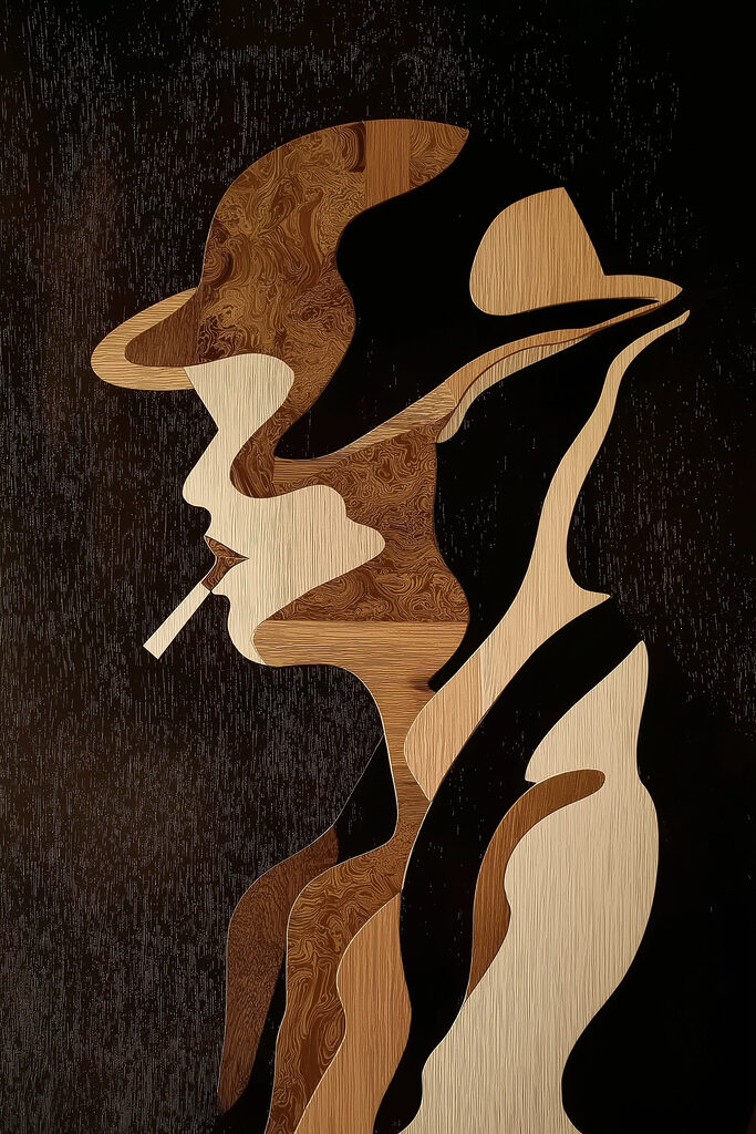 Wood carving of a man smoking a cigarette Wood carving of a man smoking a cigarette