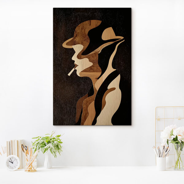 Wood carving of a man smoking a cigarette Wood carving of a man smoking a cigarette