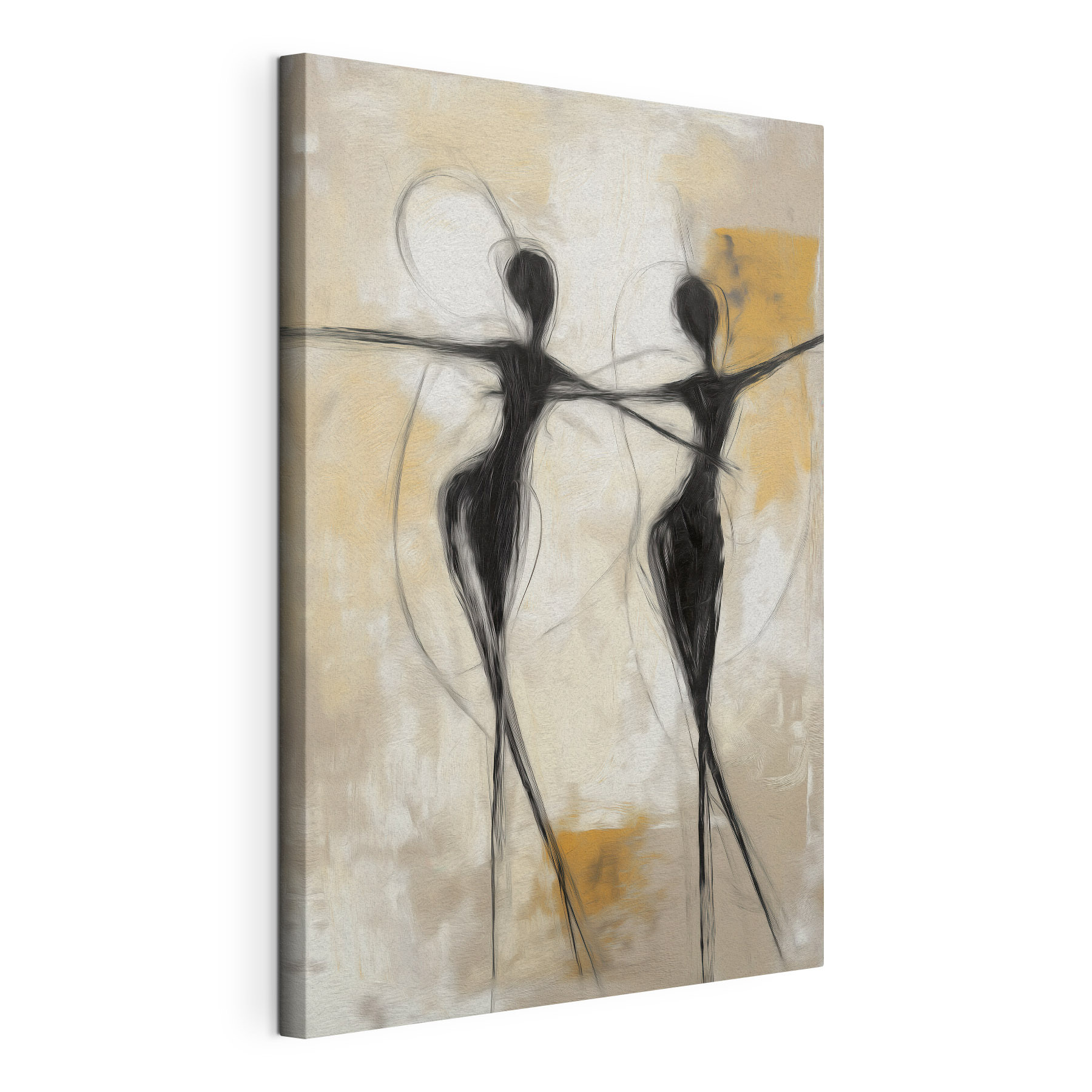 Black and white painting of two women dancing Black and white painting of two women dancing