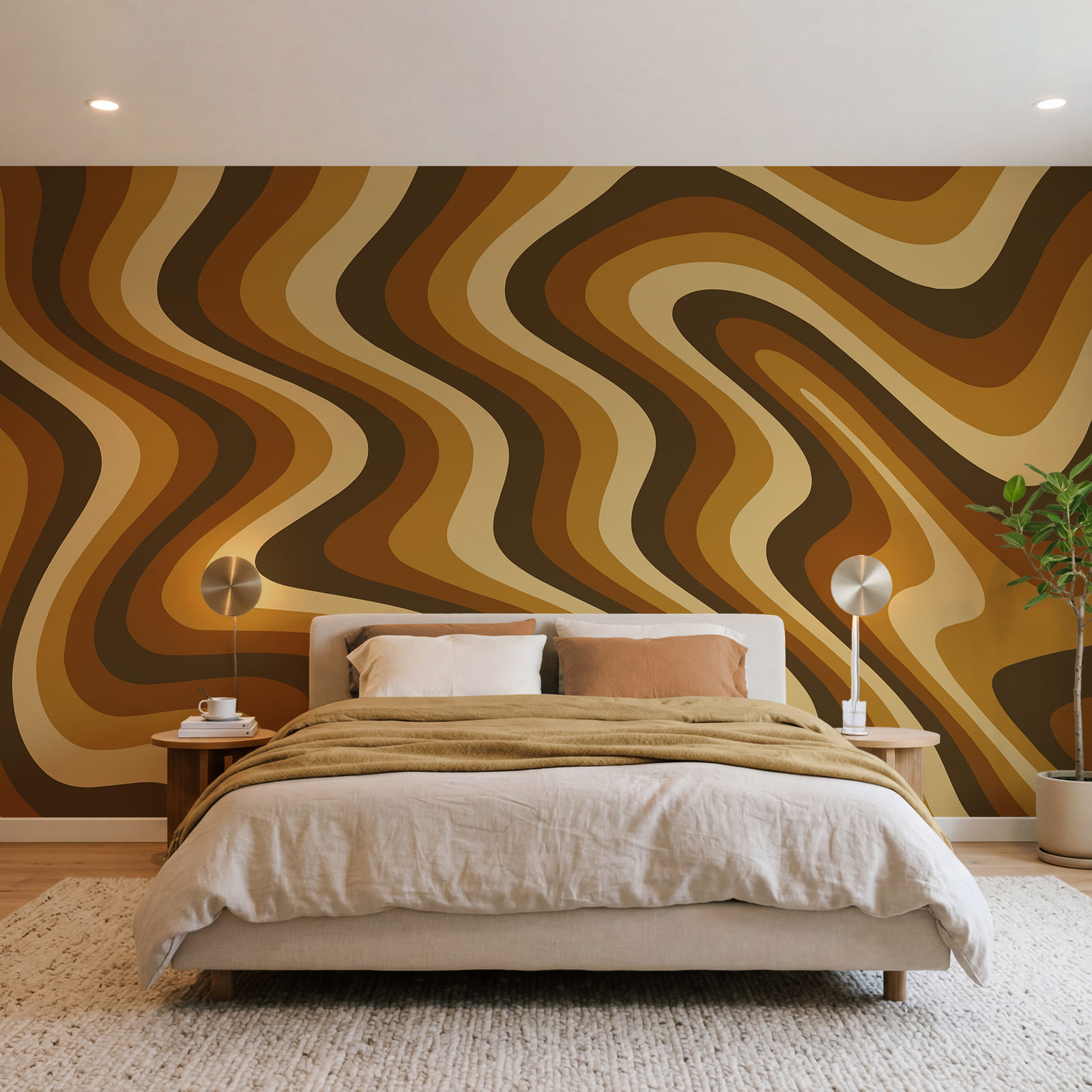 Lignes ondulées marron et beige