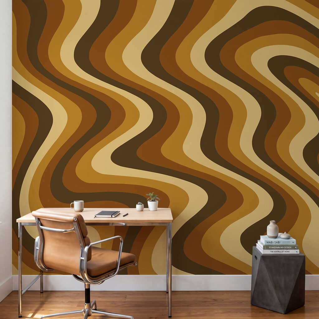 Lignes ondulées marron et beige