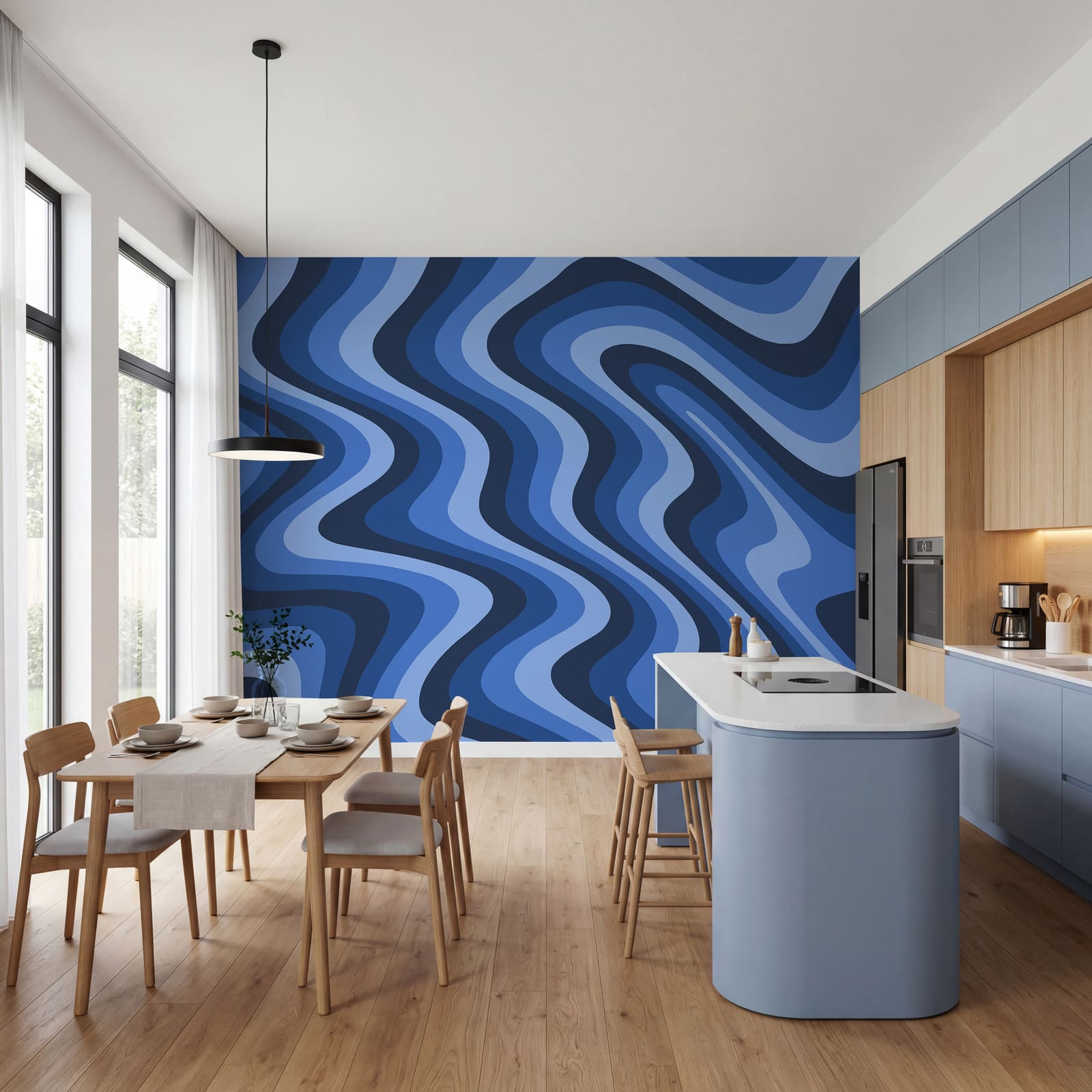 Lignes ondulées bleues et blanches Lignes ondulées bleues et blanches