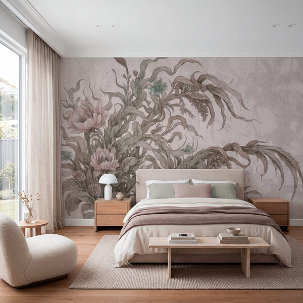 Peinture représentant des fleurs et des feuilles