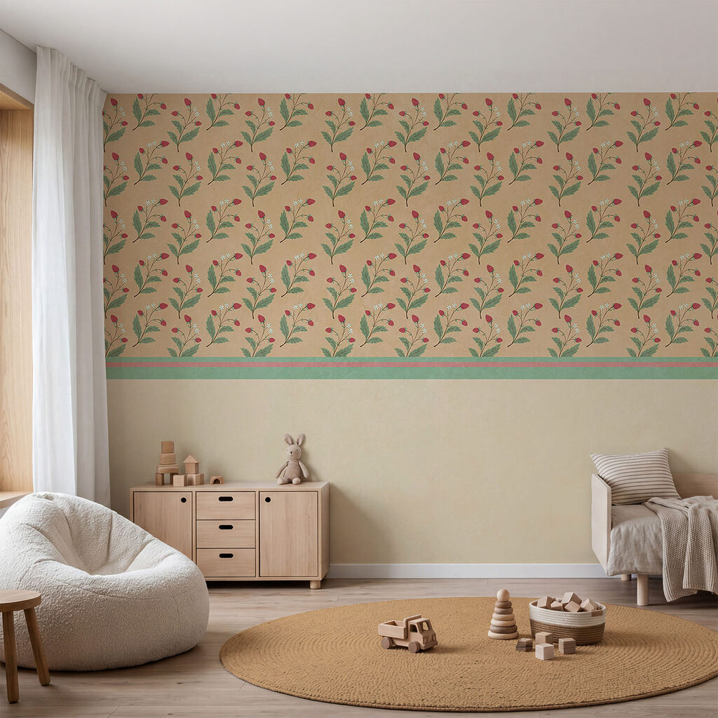 Motif de fleurs et de feuilles sur fond beige