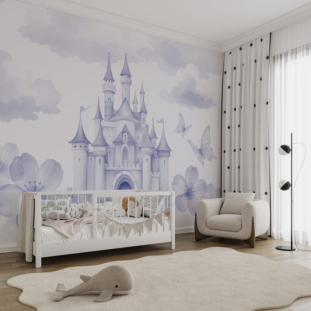 Château avec des papillons et des fleurs Château avec des papillons et des fleurs