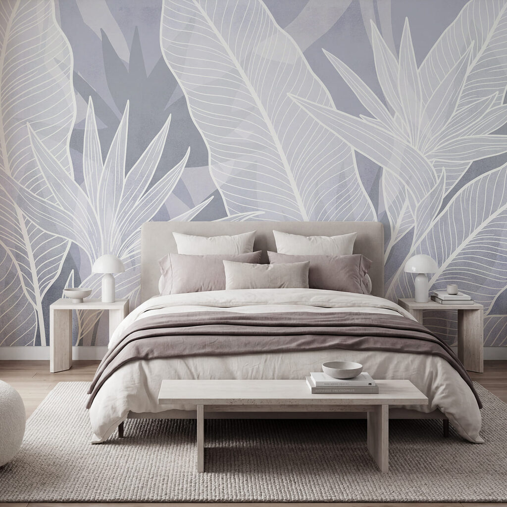 Des feuilles blanches sur fond bleu