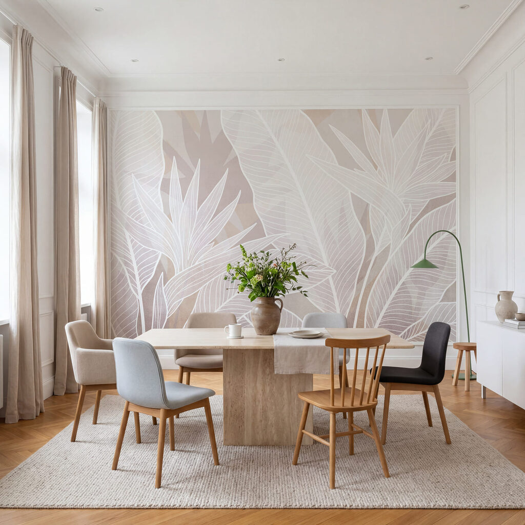 Des feuilles blanches sur fond rose