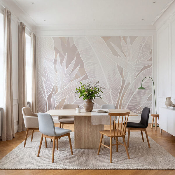 Des feuilles blanches sur fond rose