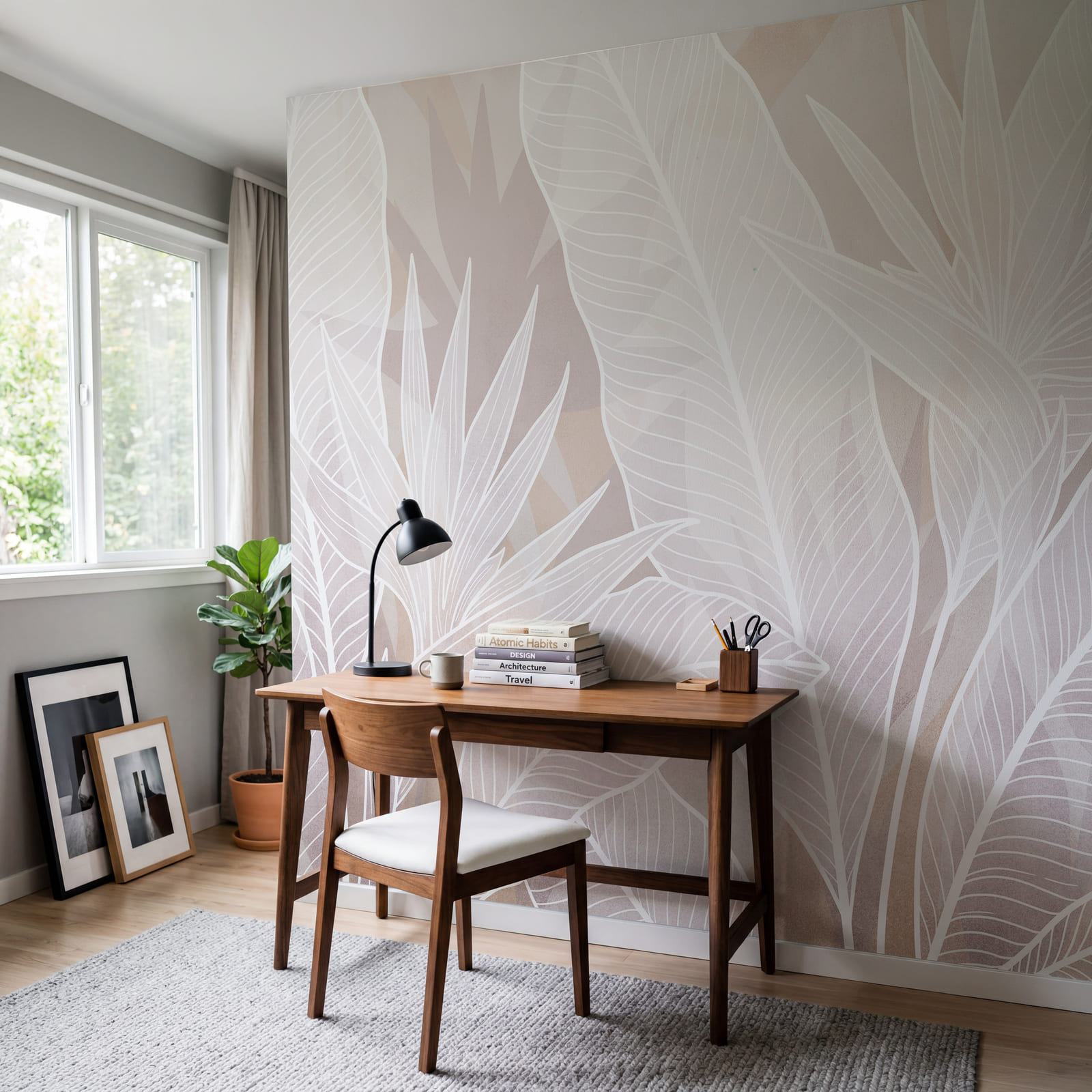 Des feuilles blanches sur fond rose