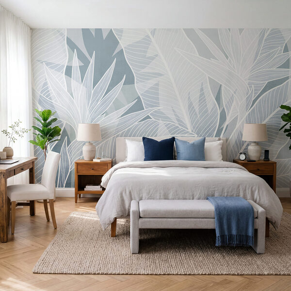 Des feuilles blanches sur fond bleu