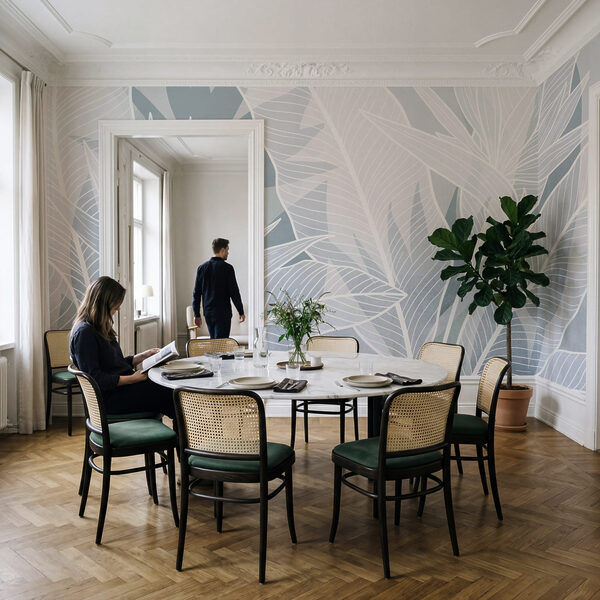 Des feuilles blanches sur fond bleu