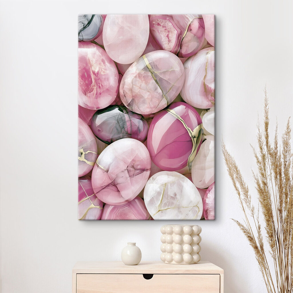 Group of pink and white oval shaped stones