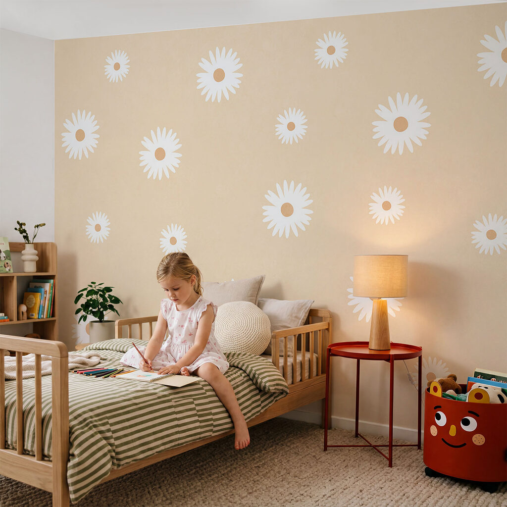 Des fleurs blanches sur fond beige