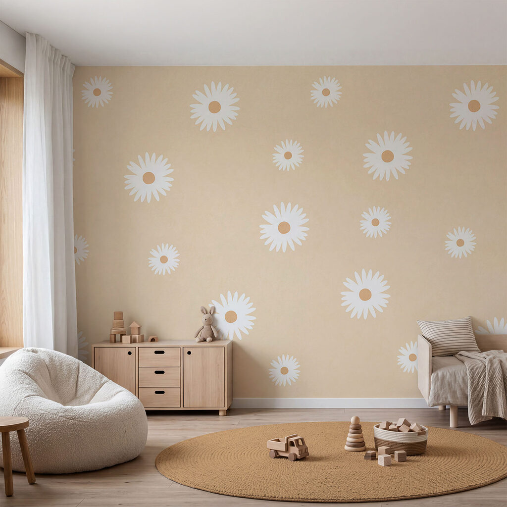 Des fleurs blanches sur fond beige