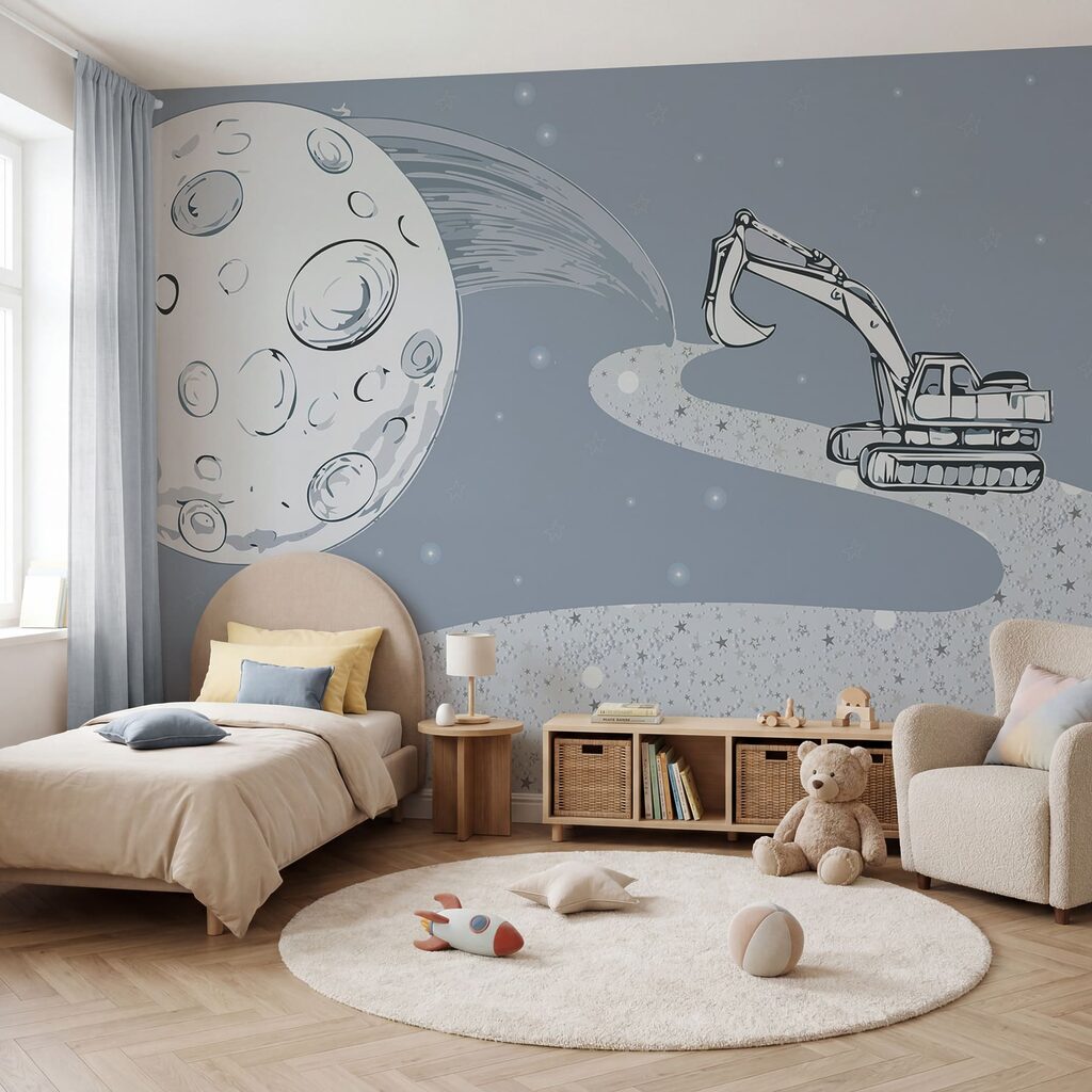Dessin humoristique représentant un bulldozer et une lune Dessin humoristique représentant un bulldozer et une lune
