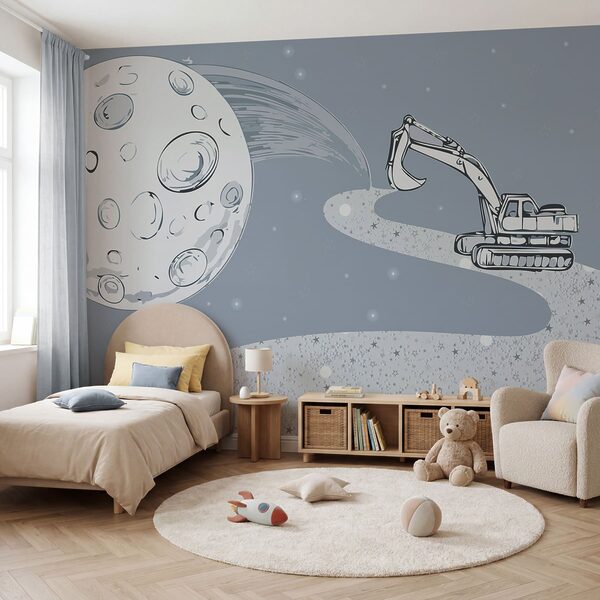 Dessin humoristique représentant un bulldozer et une lune Dessin humoristique représentant un bulldozer et une lune