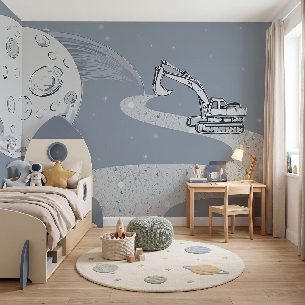 Dessin humoristique représentant un bulldozer et une lune Dessin humoristique représentant un bulldozer et une lune