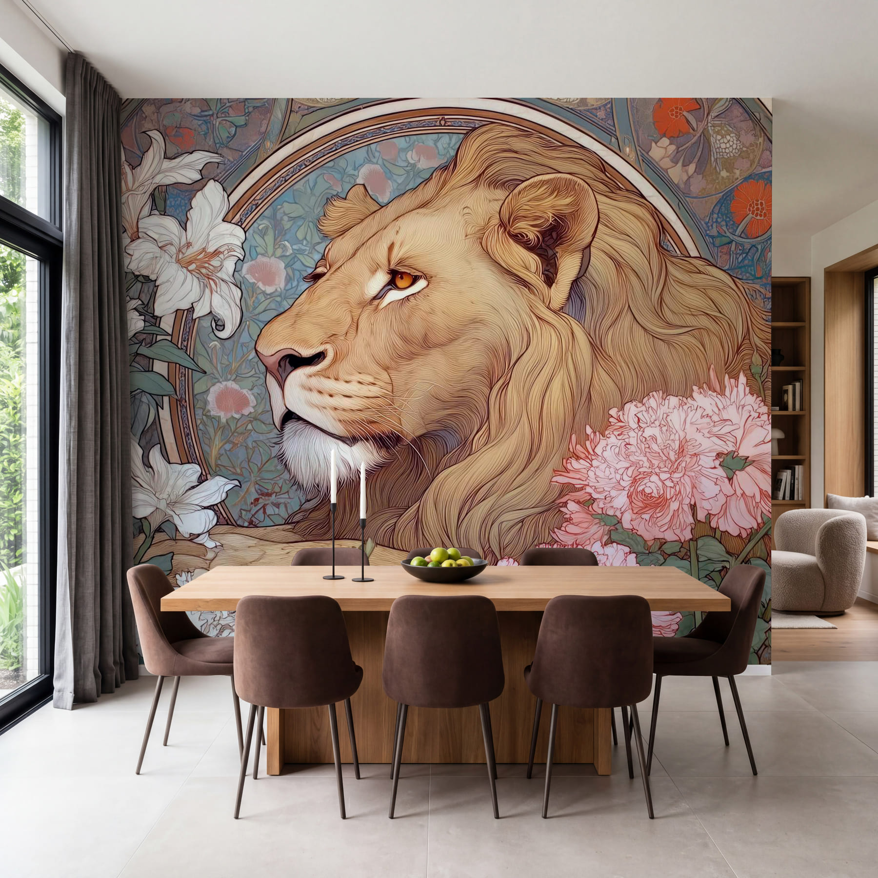 Lion entouré de fleurs Lion entouré de fleurs