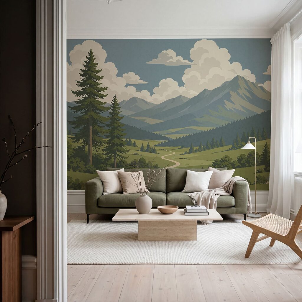 Paysage avec un sentier et des montagnes