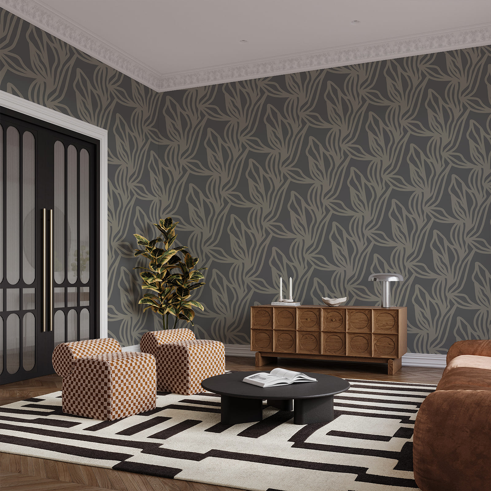 Motif de feuilles sur fond gris