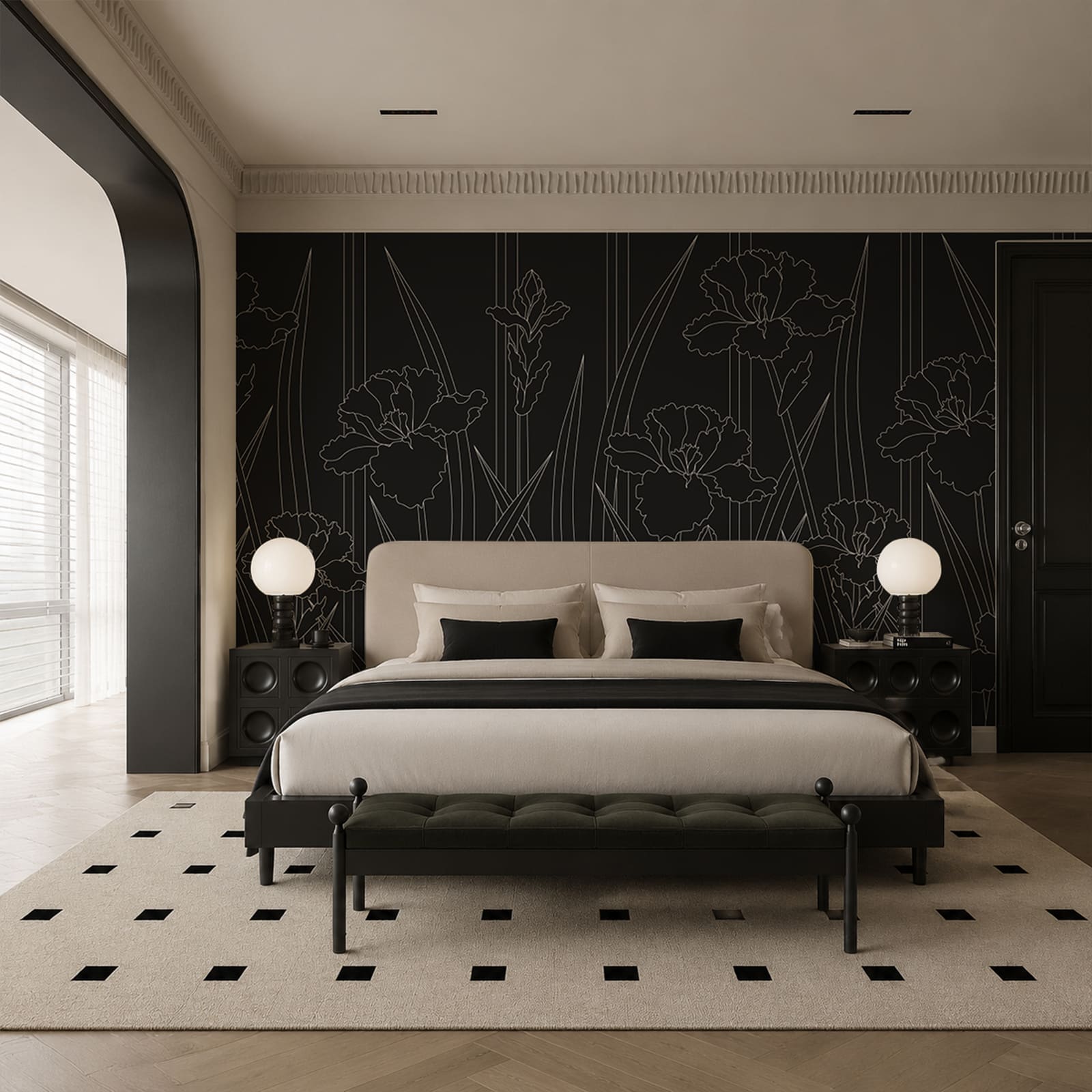 Motif floral en noir et blanc