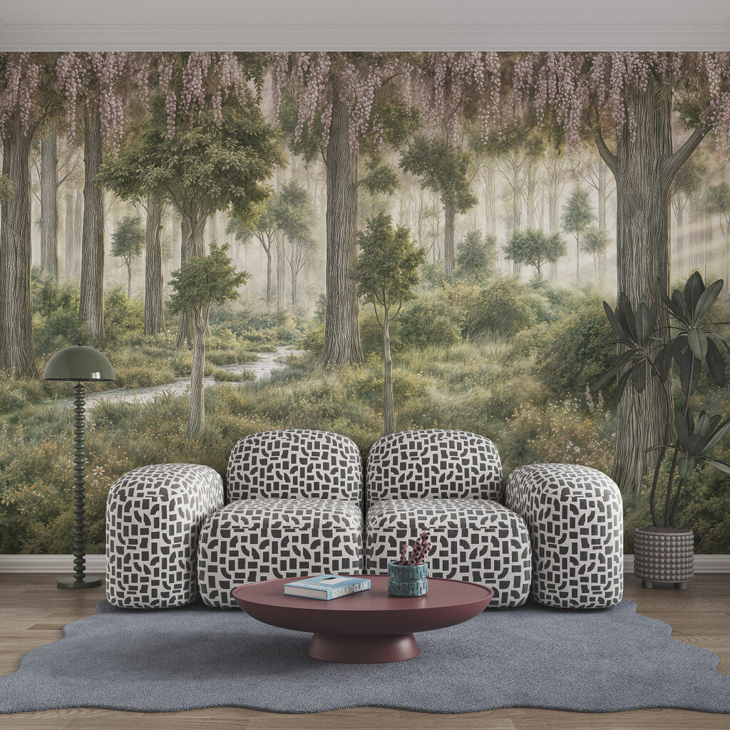 Peinture représentant une forêt avec des arbres et des plantes Peinture représentant une forêt avec des arbres et des plantes