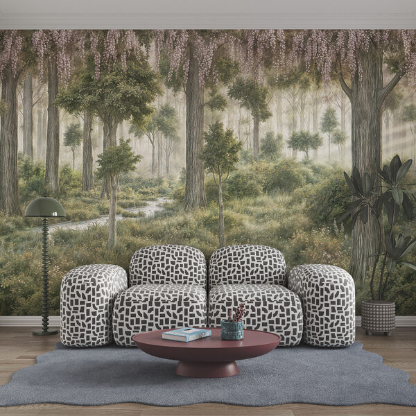 Peinture représentant une forêt avec des arbres et des plantes Peinture représentant une forêt avec des arbres et des plantes