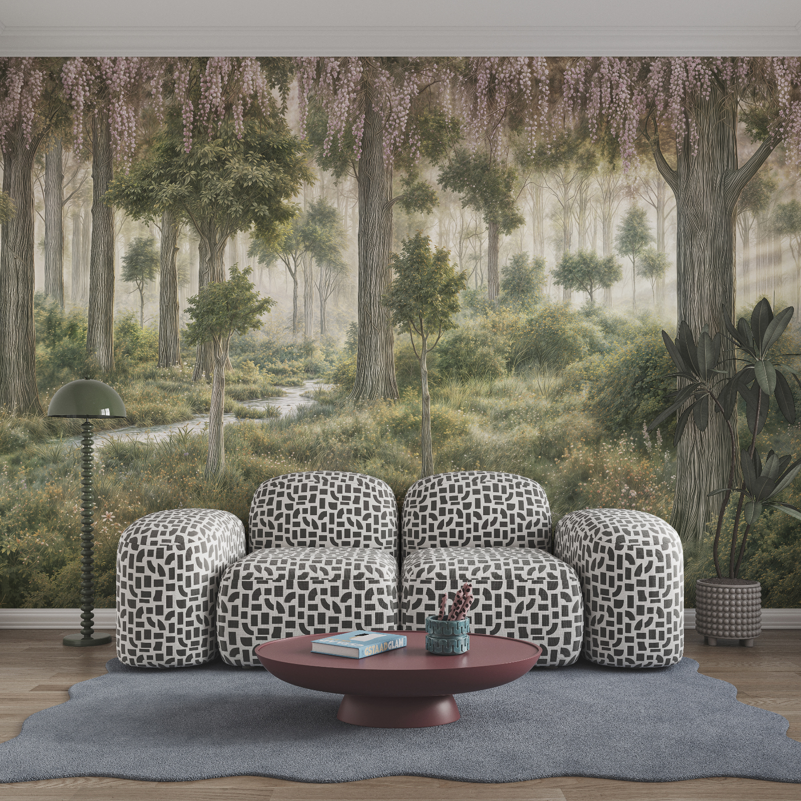 Peinture représentant une forêt avec des arbres et des plantes Peinture représentant une forêt avec des arbres et des plantes