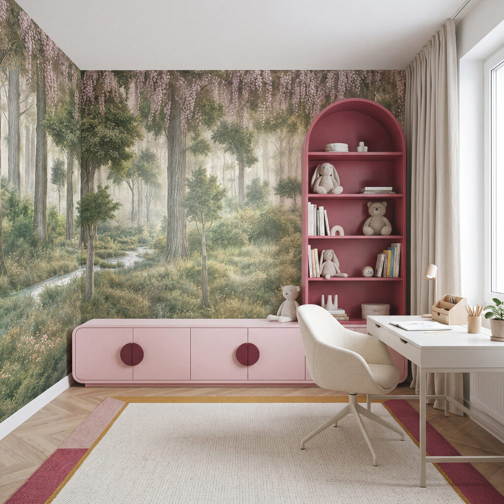 Peinture représentant une forêt avec des arbres et des plantes Peinture représentant une forêt avec des arbres et des plantes