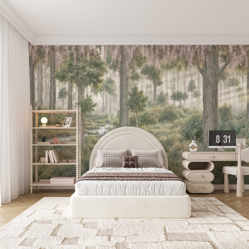 Peinture représentant une forêt avec des arbres et des plantes Peinture représentant une forêt avec des arbres et des plantes