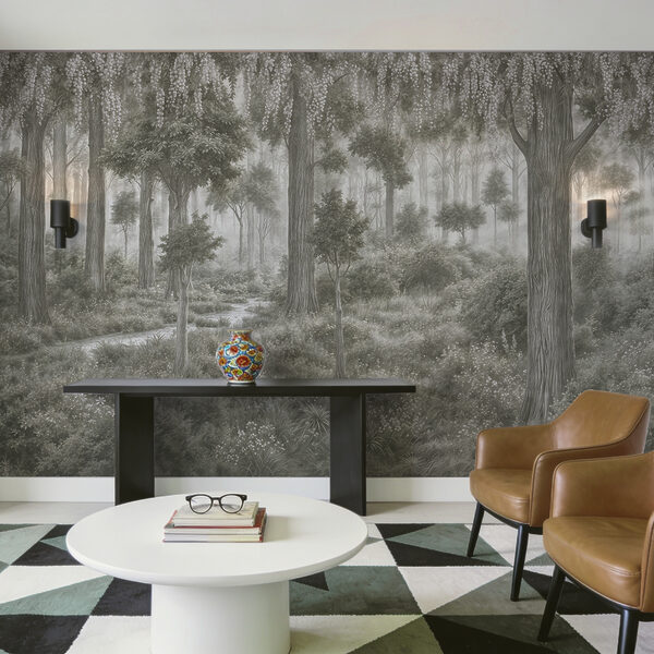 Peinture représentant une forêt avec des arbres et des plantes Peinture représentant une forêt avec des arbres et des plantes