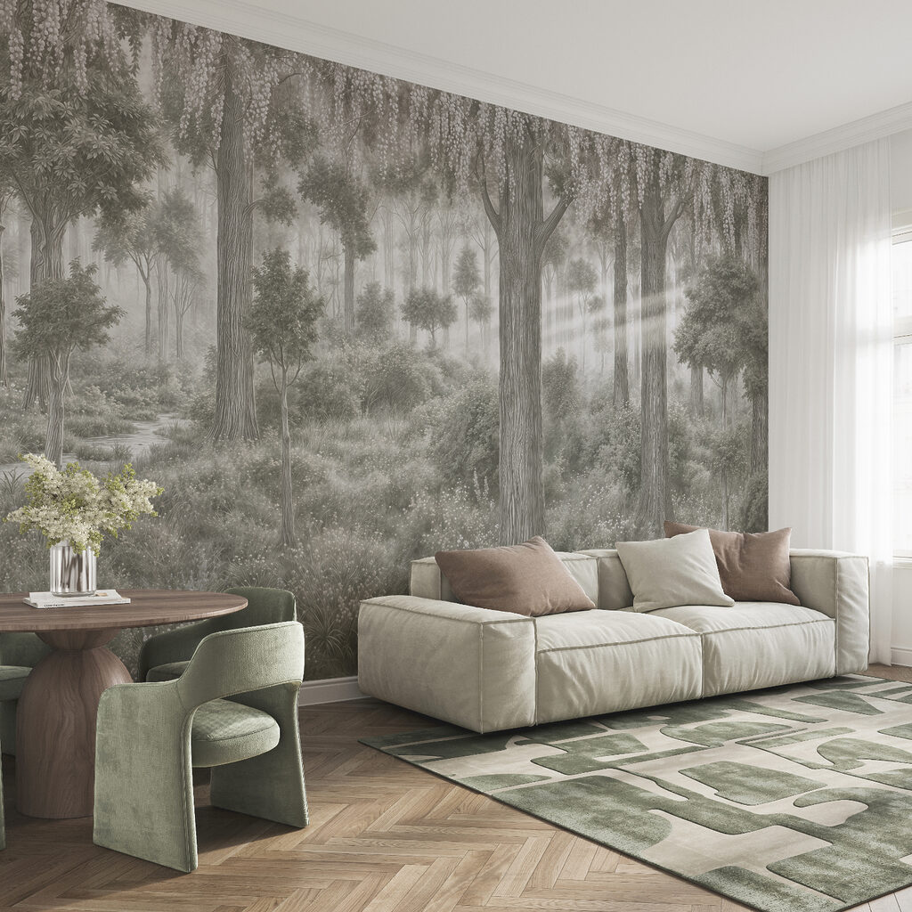 Peinture représentant une forêt avec des arbres et des plantes Peinture représentant une forêt avec des arbres et des plantes