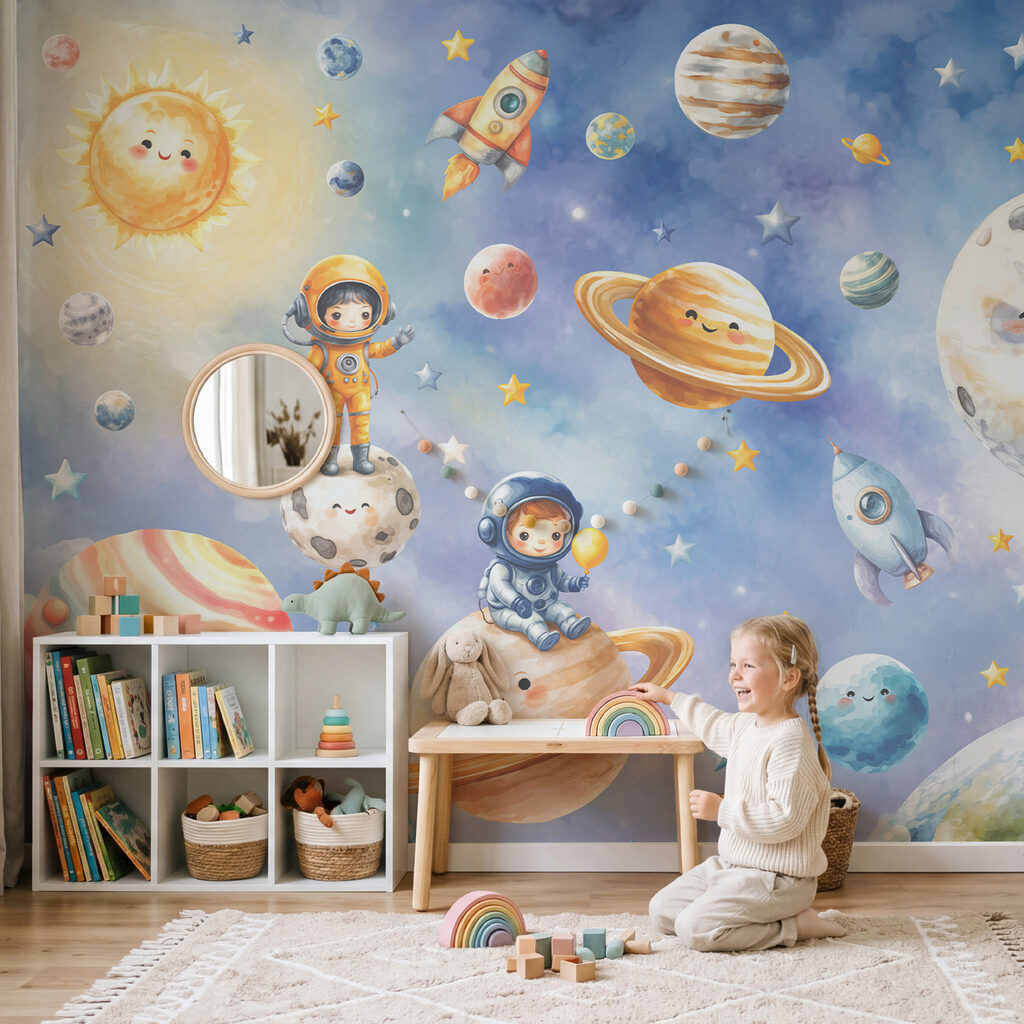 Groupe d'astronautes et de planètes de bande dessinée Groupe d'astronautes et de planètes de bande dessinée