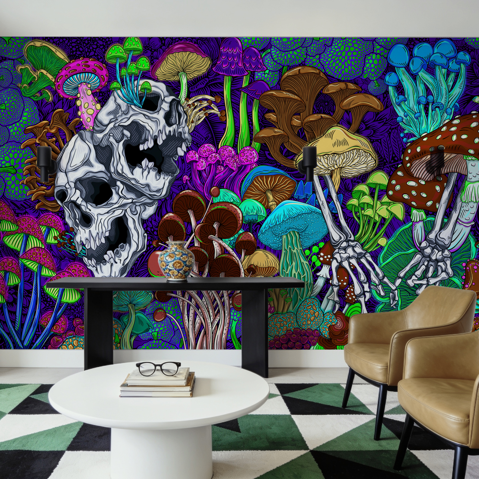 Art coloré représentant des champignons et des crânes Art coloré représentant des champignons et des crânes