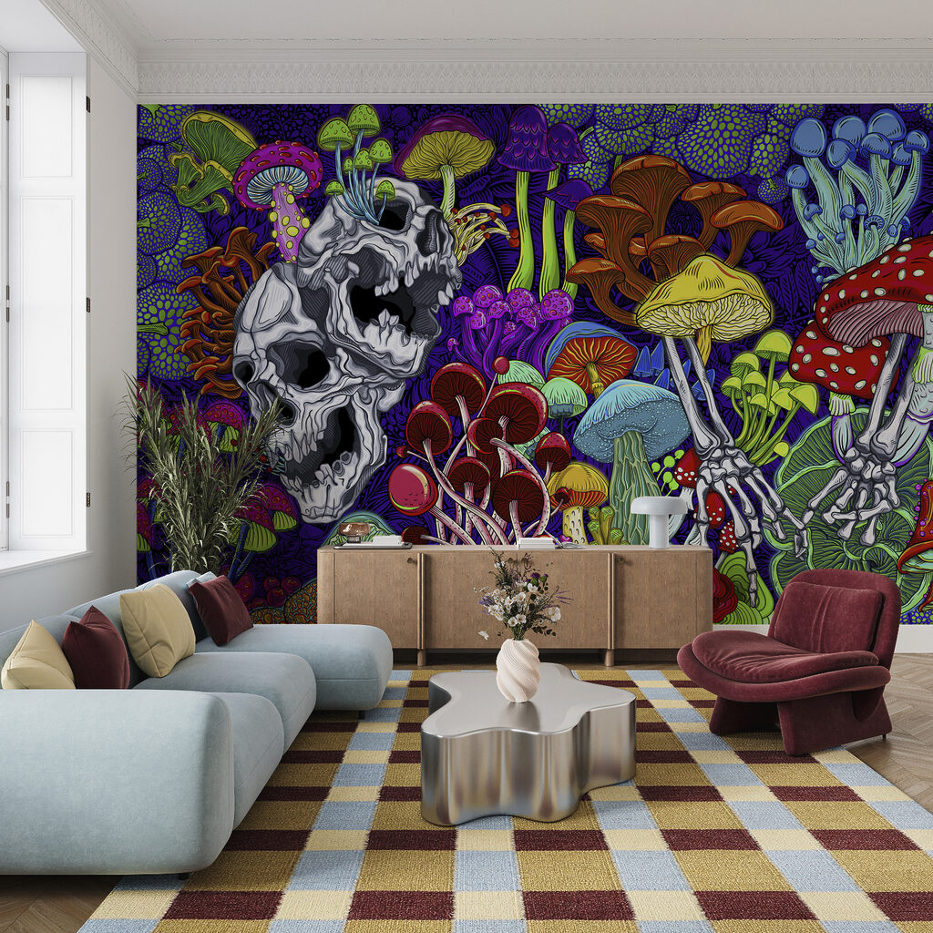 Art coloré représentant des champignons et des crânes Art coloré représentant des champignons et des crânes