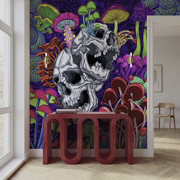 Art coloré représentant des champignons et des crânes Art coloré représentant des champignons et des crânes