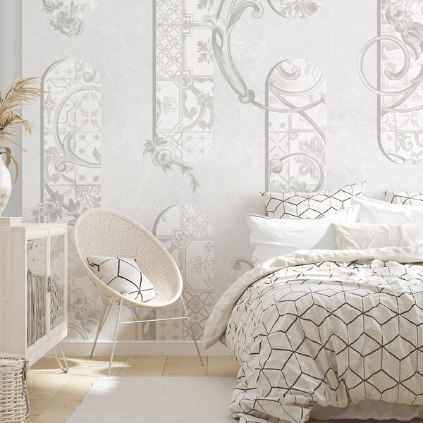 Papier peint blanc à motifs floraux Papier peint blanc à motifs floraux