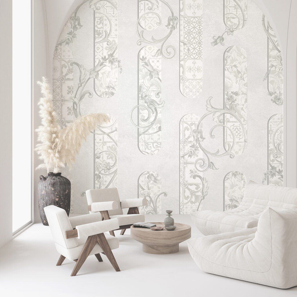 Papier peint blanc à motifs floraux Papier peint blanc à motifs floraux